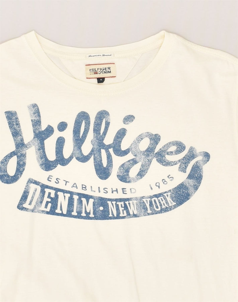 TOMMY HILFIGER Mens Graphic T-Shirt Top Small White Cotton | Vintage Tommy Hilfiger | Thrift | Second-Hand Tommy Hilfiger | Used Clothing | Messina Hembry 