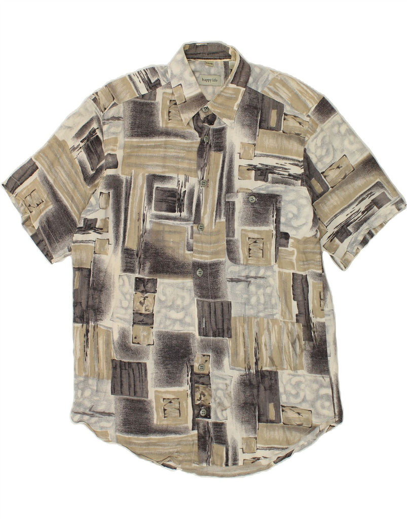 HAPPY LIFE Mens Abstract Pattern Short Sleeve Shirt Size 39/40 Medium Grey | Vintage Happy Life | Thrift | Second-Hand Happy Life | Used Clothing | Messina Hembry 