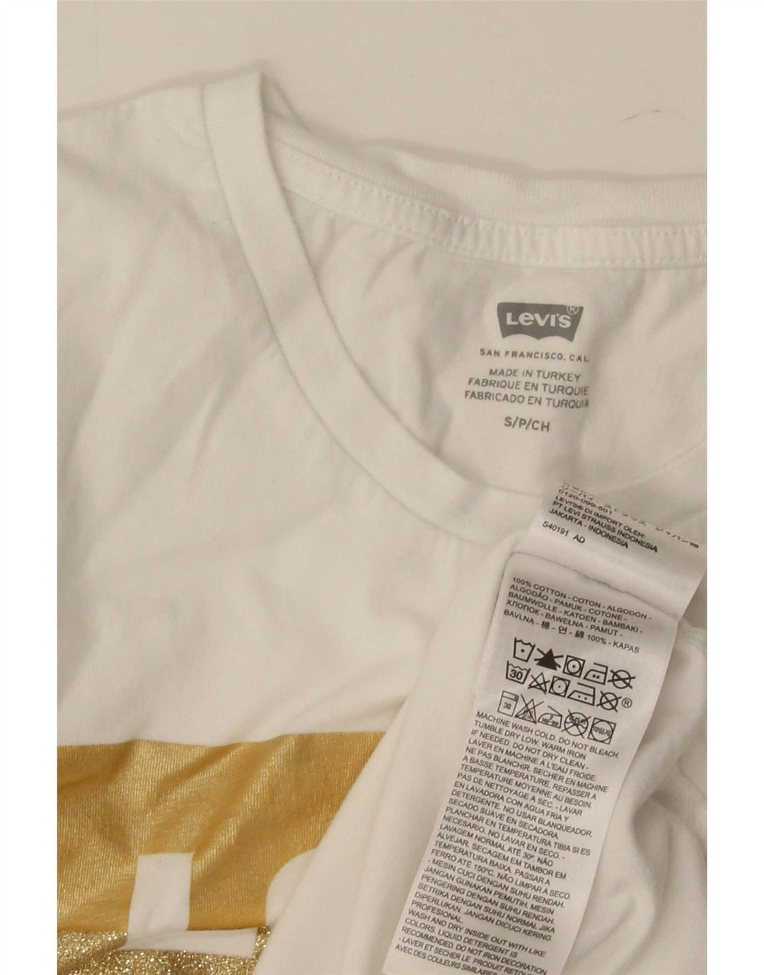 Levi's Womens Denizen Graphic T-Shirt Top UK 10 Small White Cotton