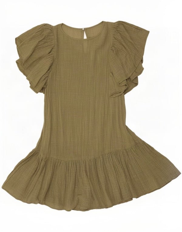 Zara Womens Drop Waist Dress UK 6 XS Green Cotton