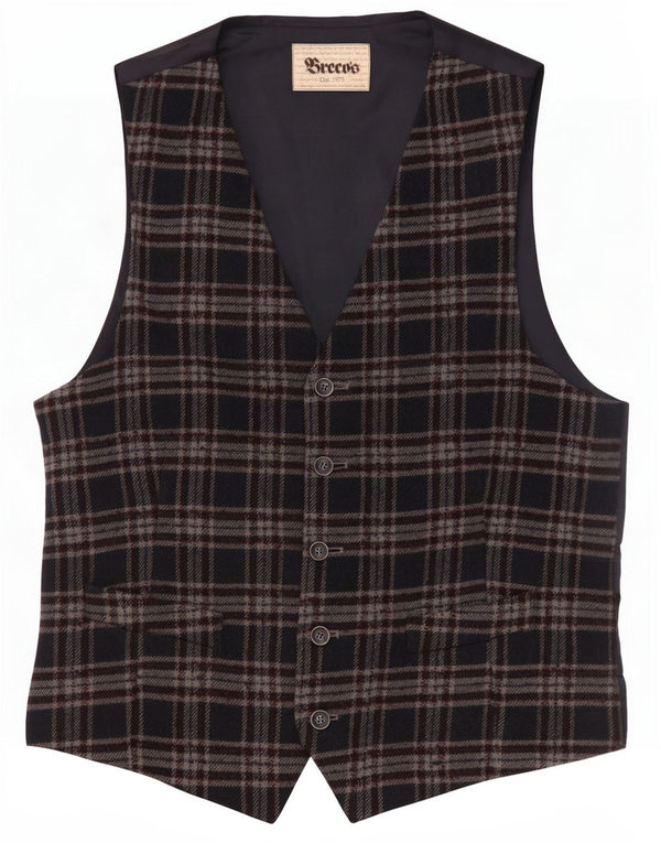 Breco's Mens Waistcoat IT 50 Large Navy Blue Check Wool