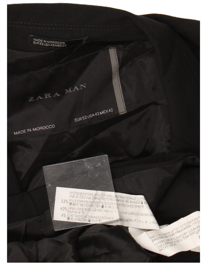 Zara Mens 2 Button Blazer Jacket EU 52 3XL Black Polyester