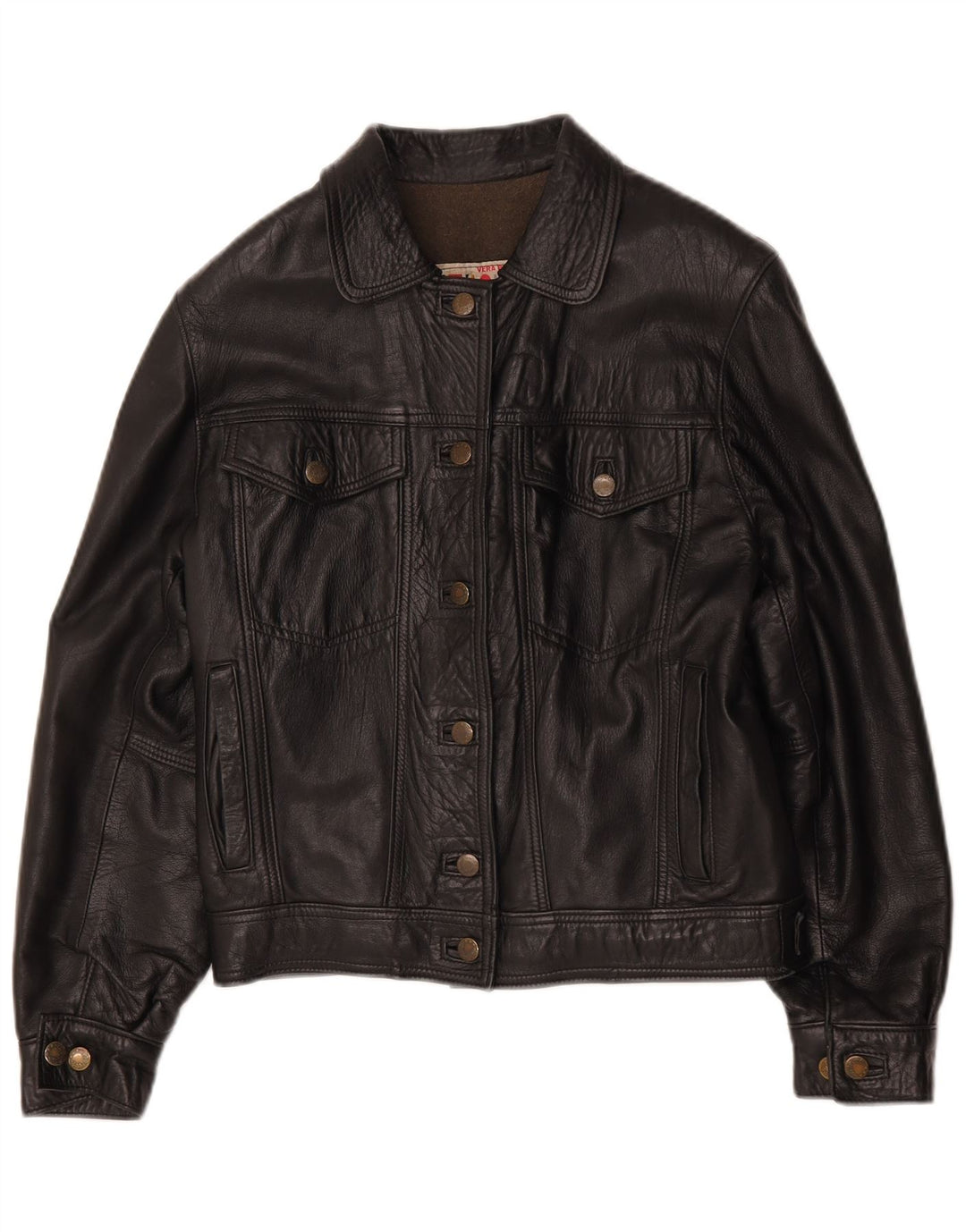 Vintage Womens Oversized Leather Jacket UK 10 Small Black