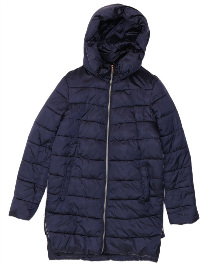 Guess Womens Oversized Hooded Padded Coat UK 10 Small Navy Blue Polyamide