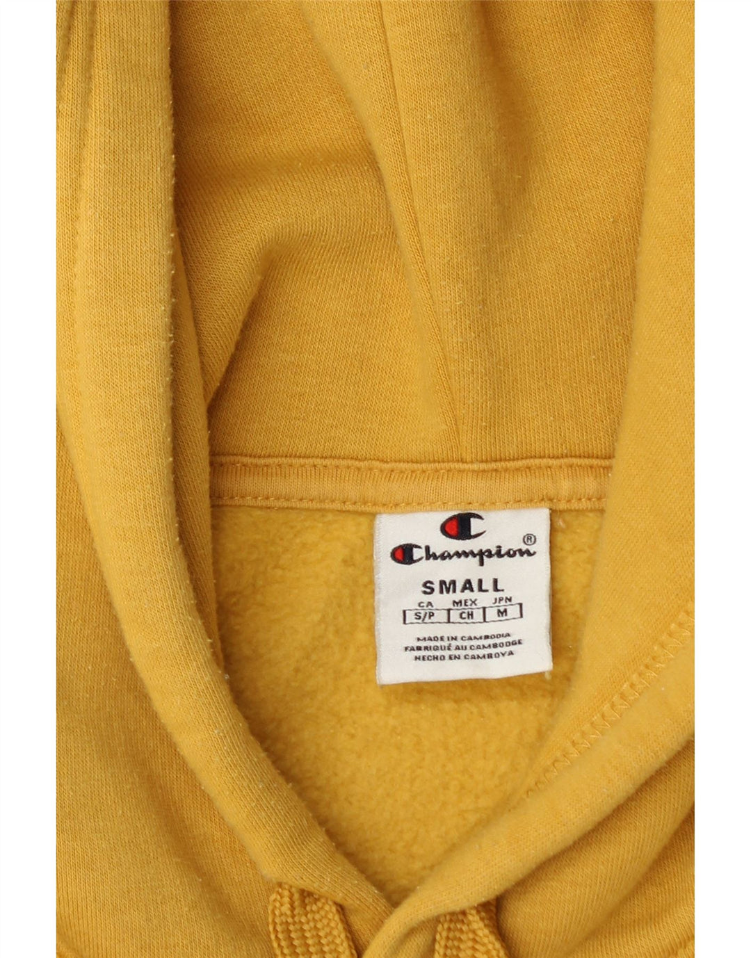 CHAMPION Mens Graphic Hoodie Jumper Small Yellow Vintage Champion and Second-Hand Champion from Messina Hembry 