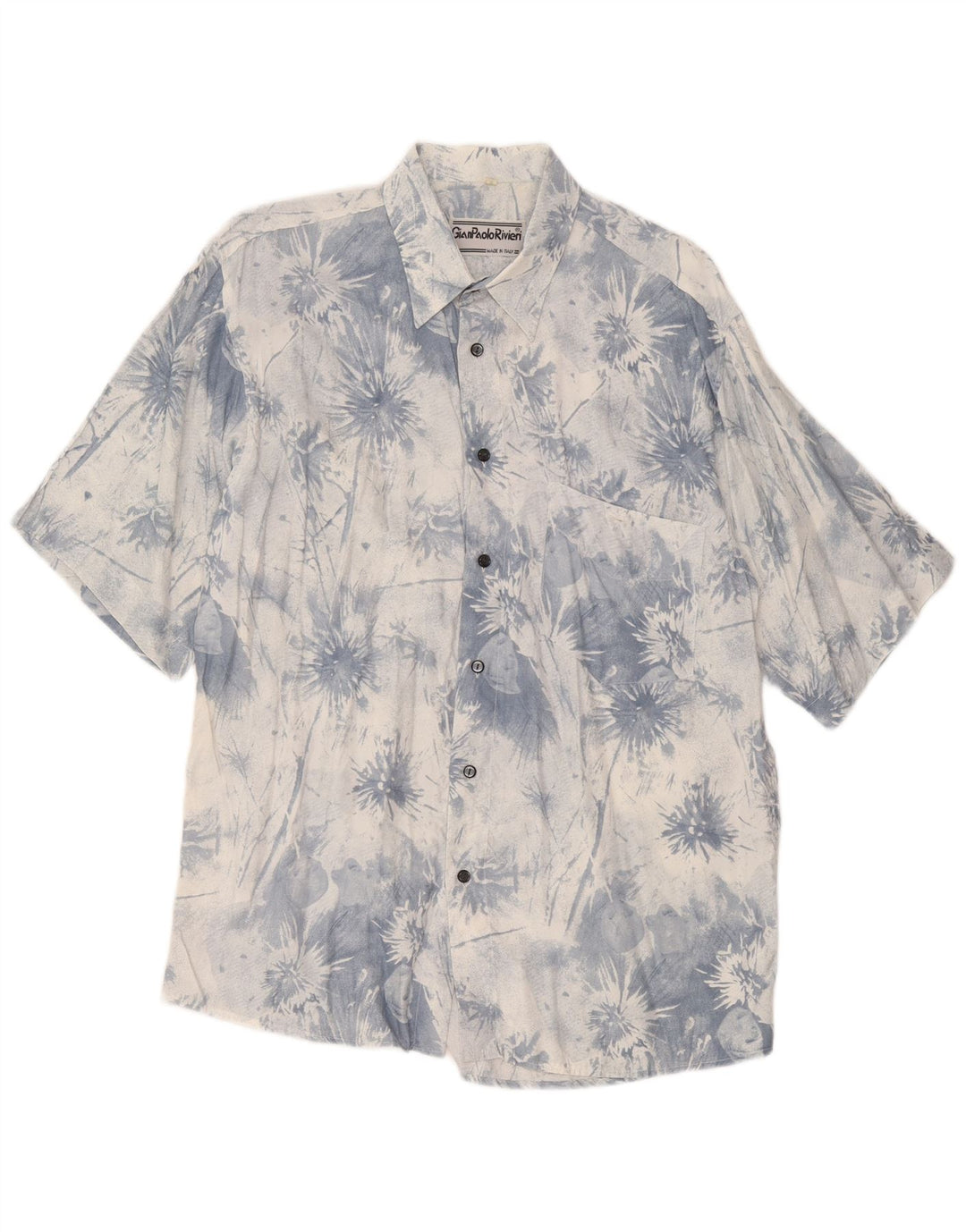 Vintage Mens Short Sleeve Shirt Medium Blue Tie Dye