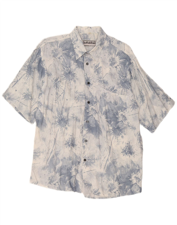 Vintage Mens Short Sleeve Shirt Medium Blue Tie Dye
