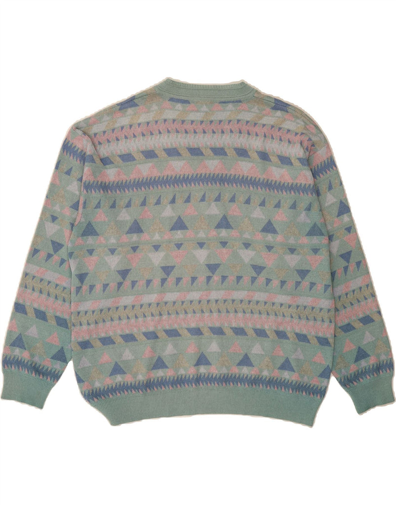 INCOGNITO Mens V-Neck Jumper Sweater IT 52/54 Large Green Geometric Cotton Vintage Incognito and Second-Hand Incognito from Messina Hembry 