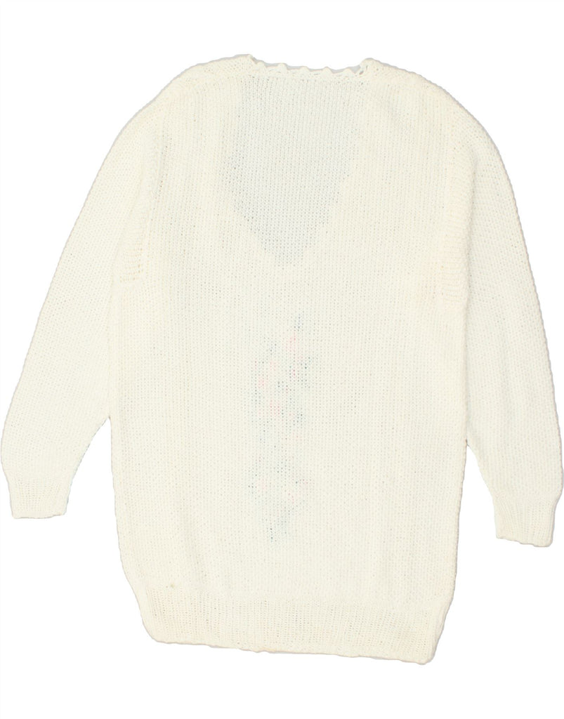VINTAGE Womens V-Neck Jumper Sweater UK 12 Medium White Floral | Vintage Vintage | Thrift | Second-Hand Vintage | Used Clothing | Messina Hembry 