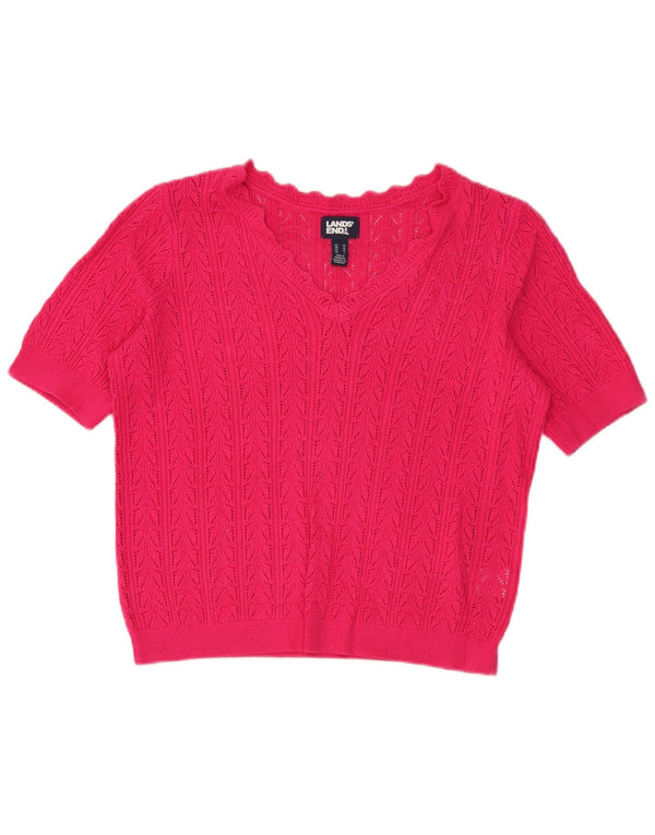 Lands End Womens Loose Fit V-Neck Jumper Sweater UK 14 Medium Pink
