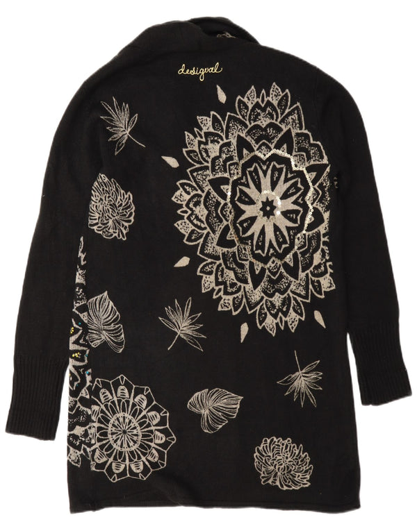 Desigual Womens Oversized Longline Cardigan Sweater UK 6 XS Black Floral