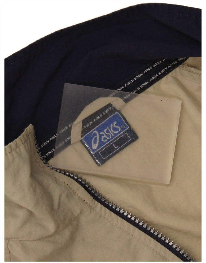 Asics Mens Tracksuit Top Jacket Large Beige Colourblock Polyester