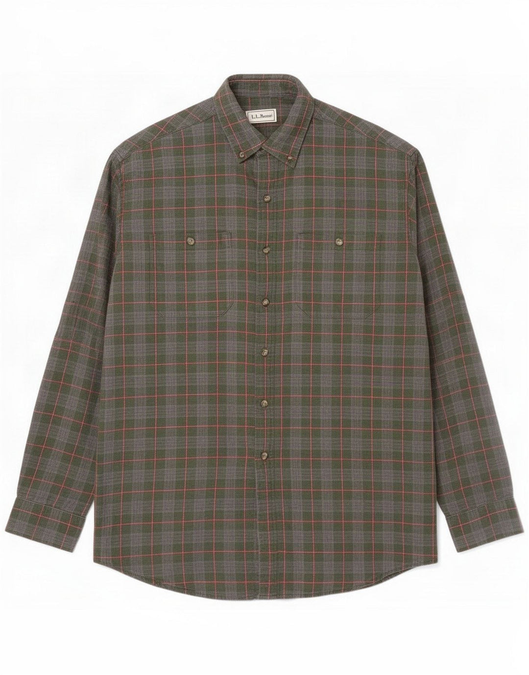 L.L.Bean Mens Flannel Shirt Large Green Check
