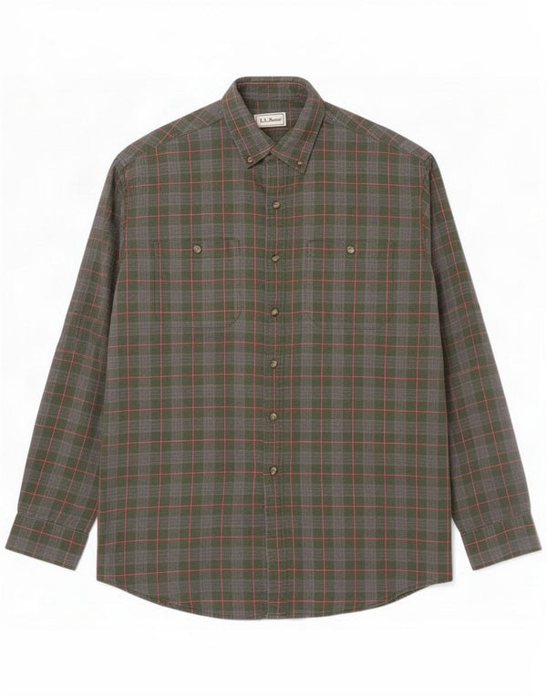 L.L.Bean Mens Flannel Shirt Large Green Check