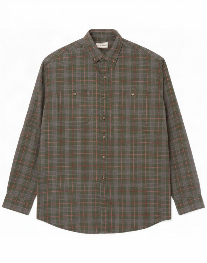 L.L.Bean Mens Flannel Shirt Large Green Check