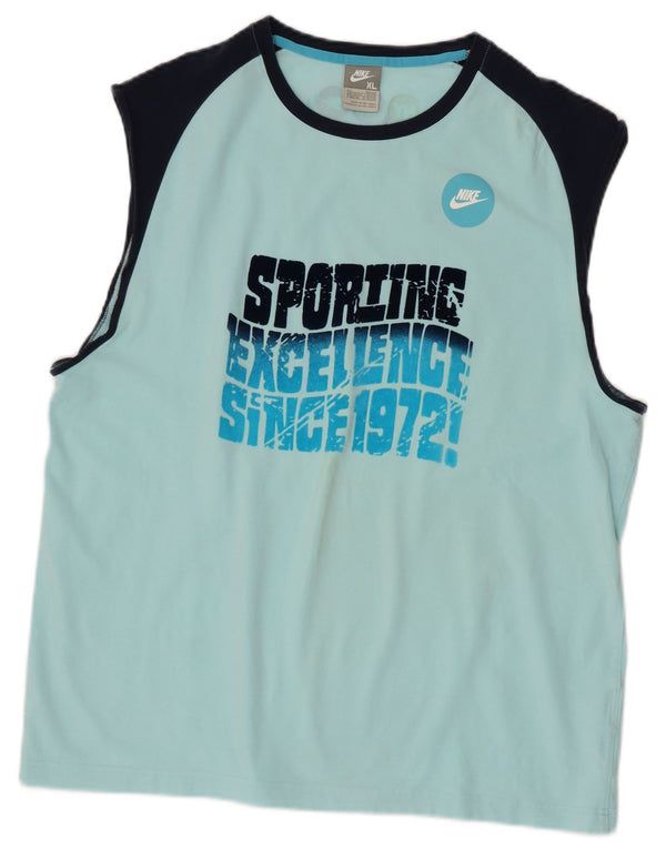 Nike Mens Graphic Vest Top UK 45/47 XL Blue Colourblock Cotton