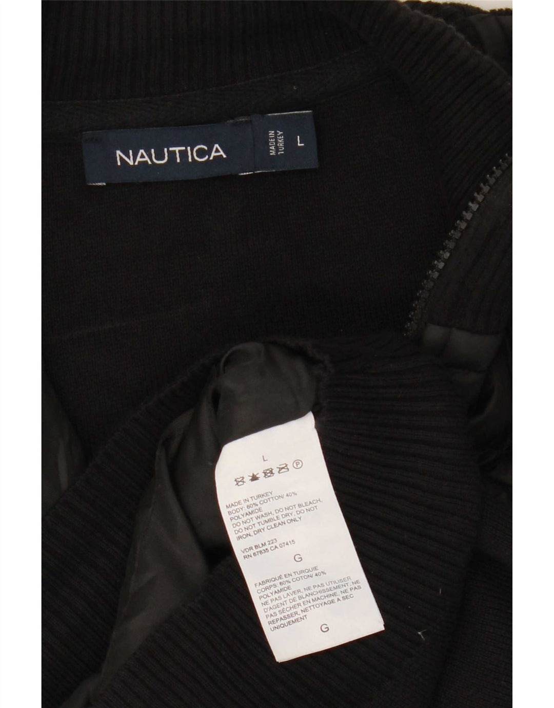Nautica Mens Cardigan Sweater Large Black Cotton