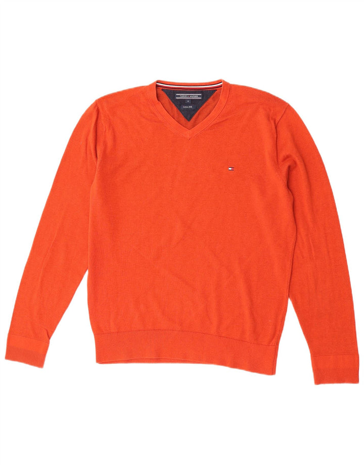 Tommy Hilfiger Mens V-Neck Jumper Sweater Medium Orange