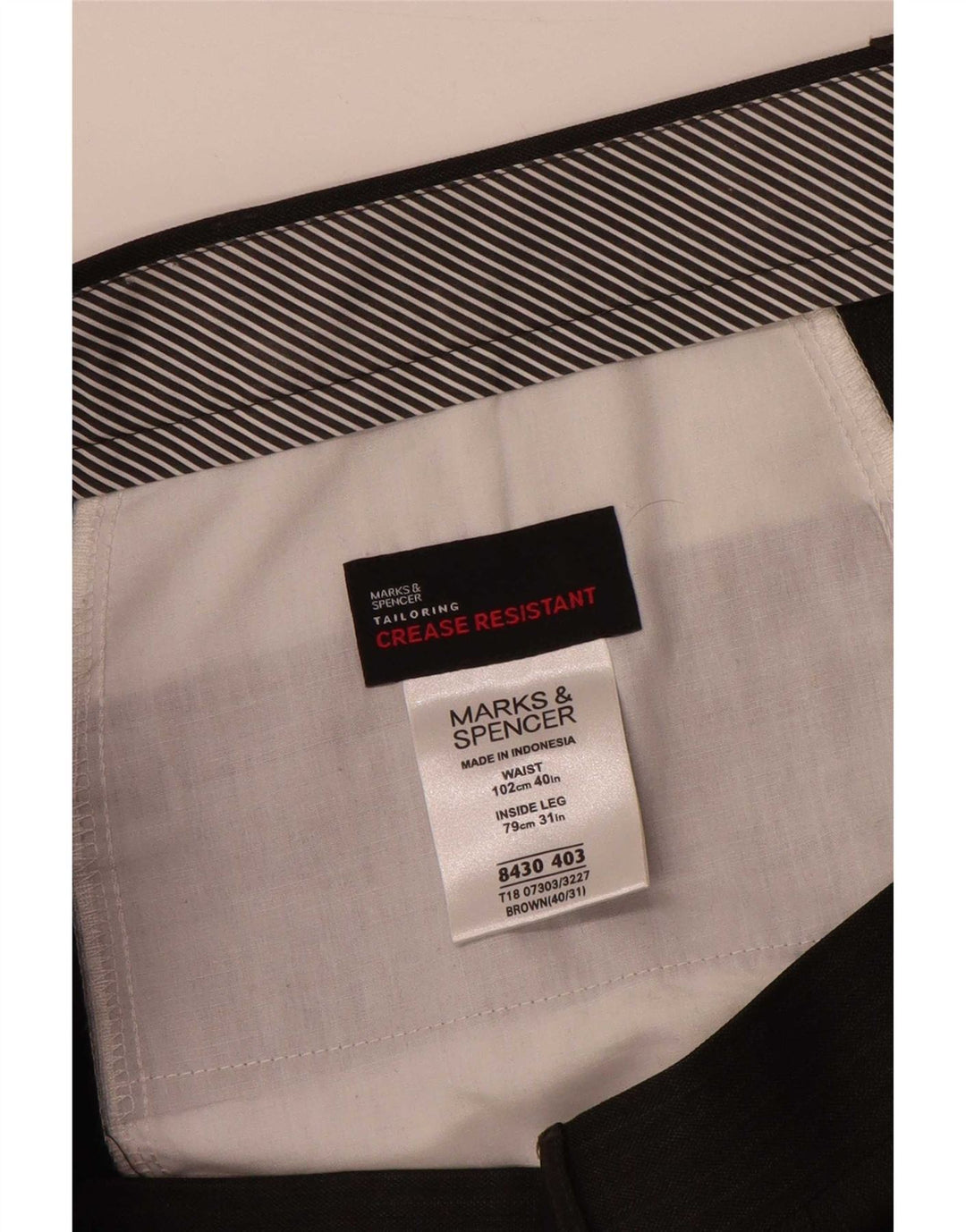 Marks & Spencer Mens Pegged Suit Trousers W40 L31 Brown Striped Polyester