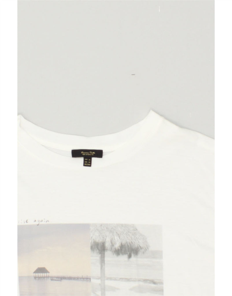 MASSIMO DUTTI Womens Graphic T-Shirt Top UK 6 XS White Lyocell | Vintage Massimo Dutti | Thrift | Second-Hand Massimo Dutti | Used Clothing | Messina Hembry 