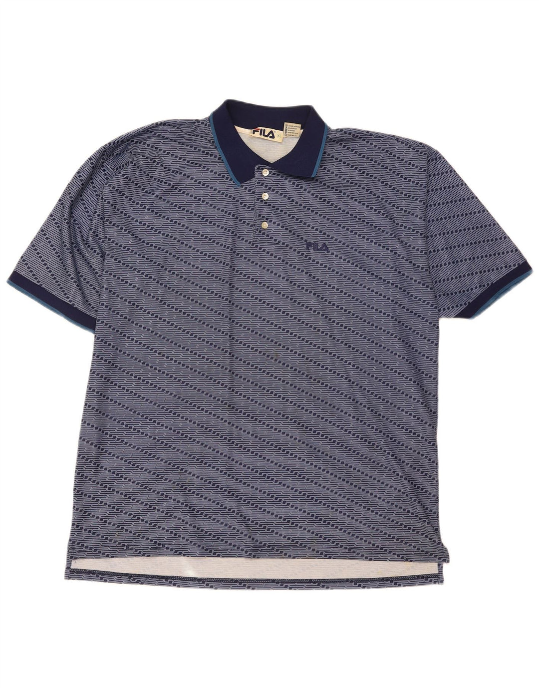 Fila Mens Polo Shirt XL Navy Blue Striped Polyester
