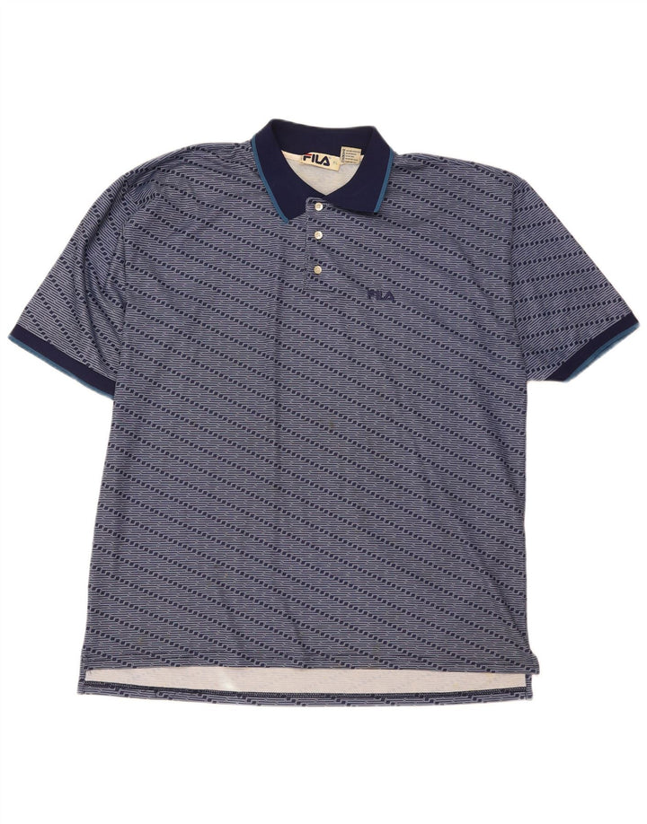 Fila Mens Polo Shirt XL Navy Blue Striped Polyester