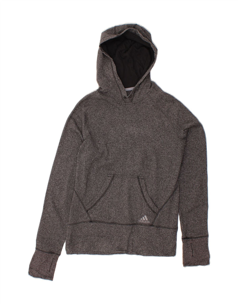ADIDAS Womens Hoodie Jumper UK 12/14 Medium Grey Flecked Polyester Vintage Adidas and Second-Hand Adidas from Messina Hembry 