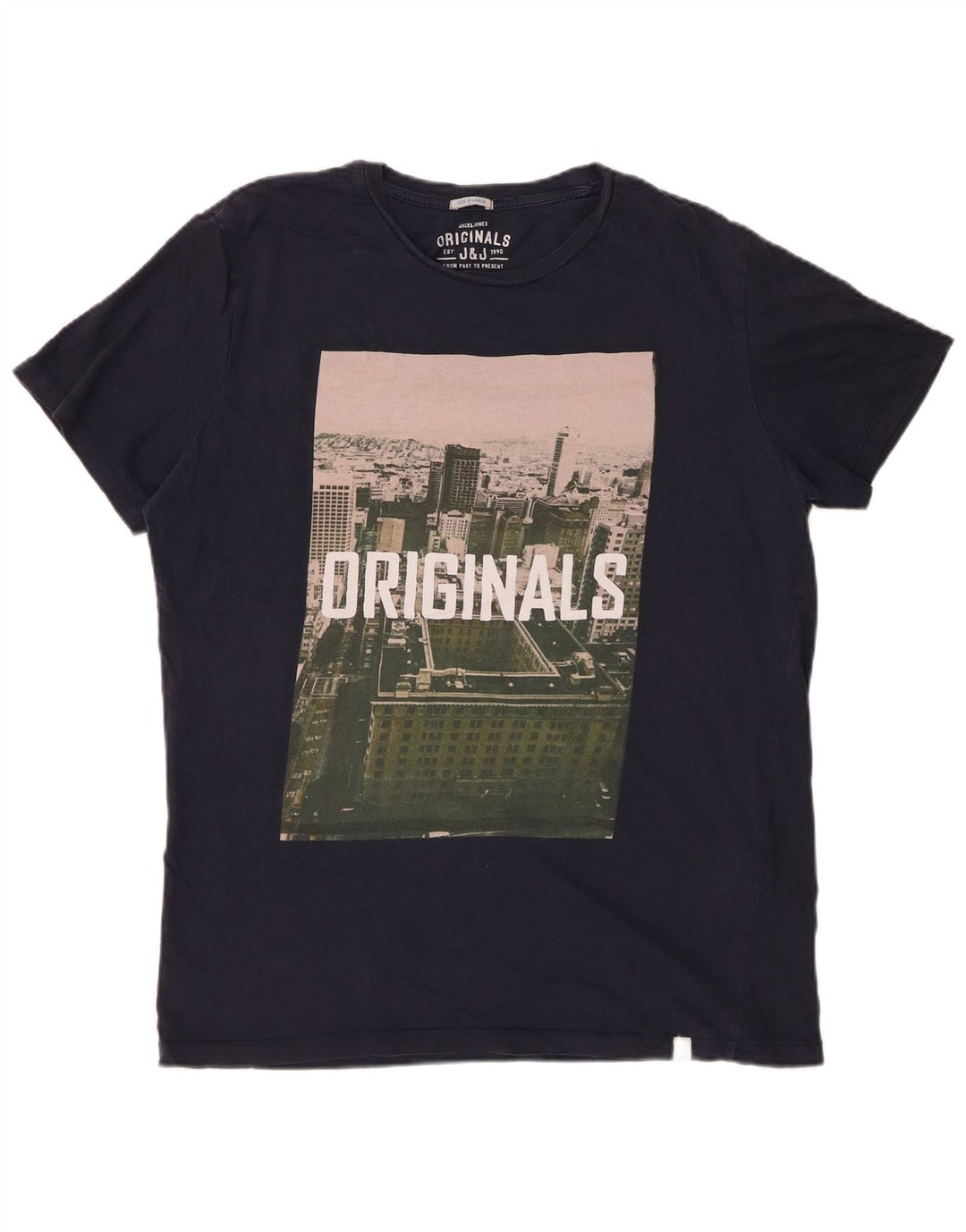 JACK & JONES Mens Graphic T-Shirt Top XL Navy Blue Cotton
