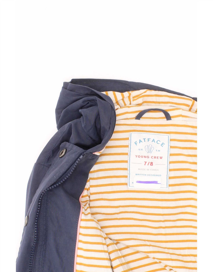 Fat Face Girls Hooded Rain Jacket 7-8 Years Navy Blue Polyester