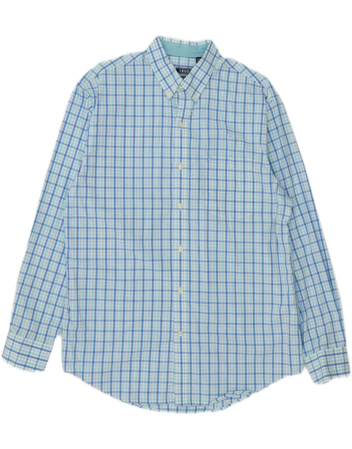 IZOD Mens Shirt Medium Blue Check Cotton Vintage Izod and Second-Hand Izod from Messina Hembry 