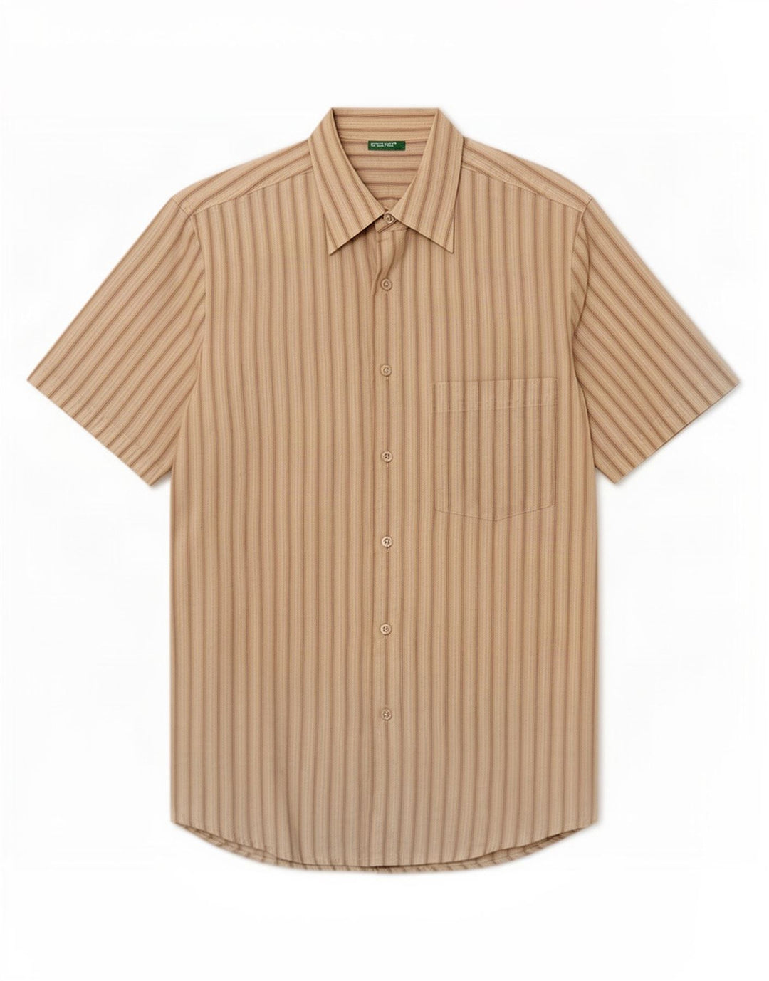 Benetton Mens Short Sleeve Shirt Small Beige Striped