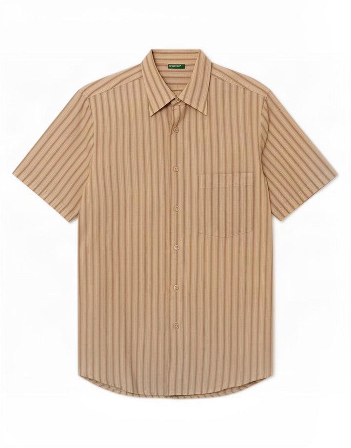 Benetton Mens Short Sleeve Shirt Small Beige Striped