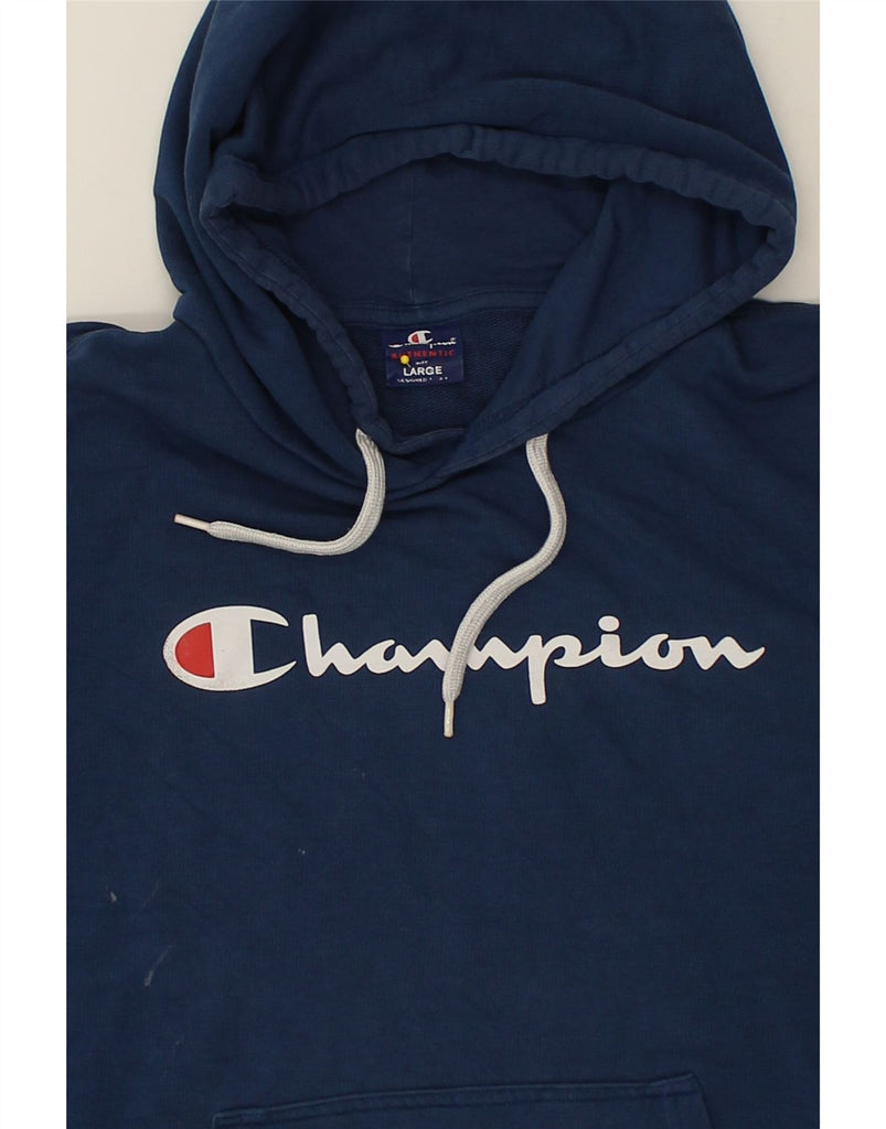 CHAMPION Womens Graphic Hoodie Jumper Large Navy Blue Cotton | Vintage Champion | Thrift | Second-Hand Champion | Used Clothing | Messina Hembry 