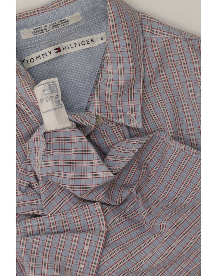 Tommy Hilfiger Womens Short Sleeve Shirt US 6 Medium Blue Check Cotton