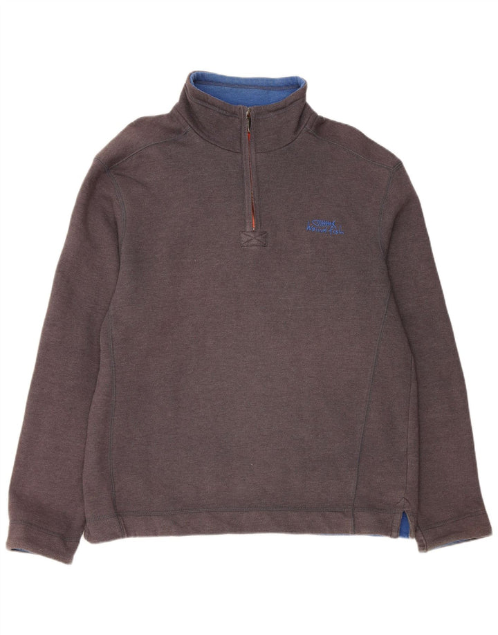 Weird Fish Mens Zip Neck Sweatshirt Jumper Medium Grey Cotton