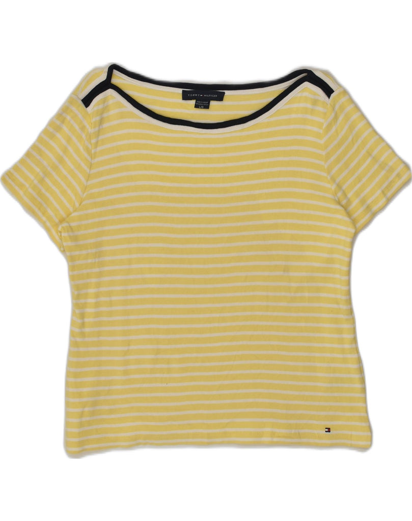 TOMMY HILFIGER Womens Blouse Top UK 14 Large Yellow Striped Cotton | Vintage Tommy Hilfiger | Thrift | Second-Hand Tommy Hilfiger | Used Clothing | Messina Hembry 