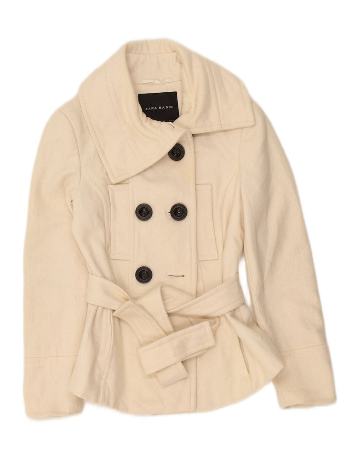 Zara Womens Pea Coat UK 12 Medium Off White Wool