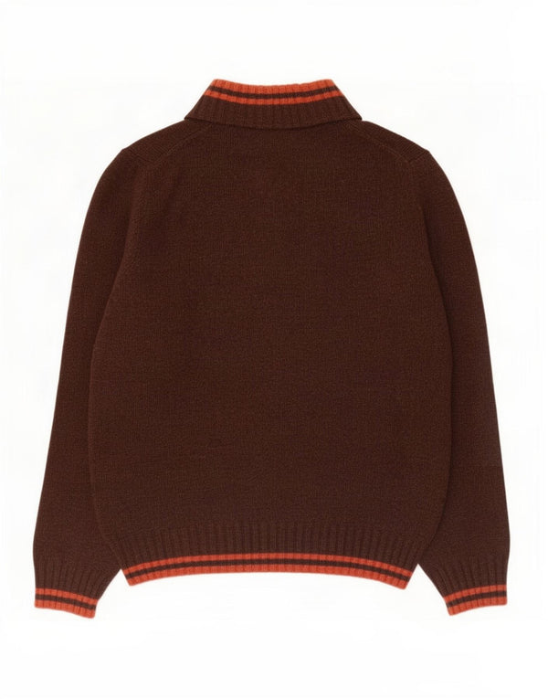 Sergio Tacchini Womens Zip Neck Jumper Sweater UK 18 XL Brown Wool