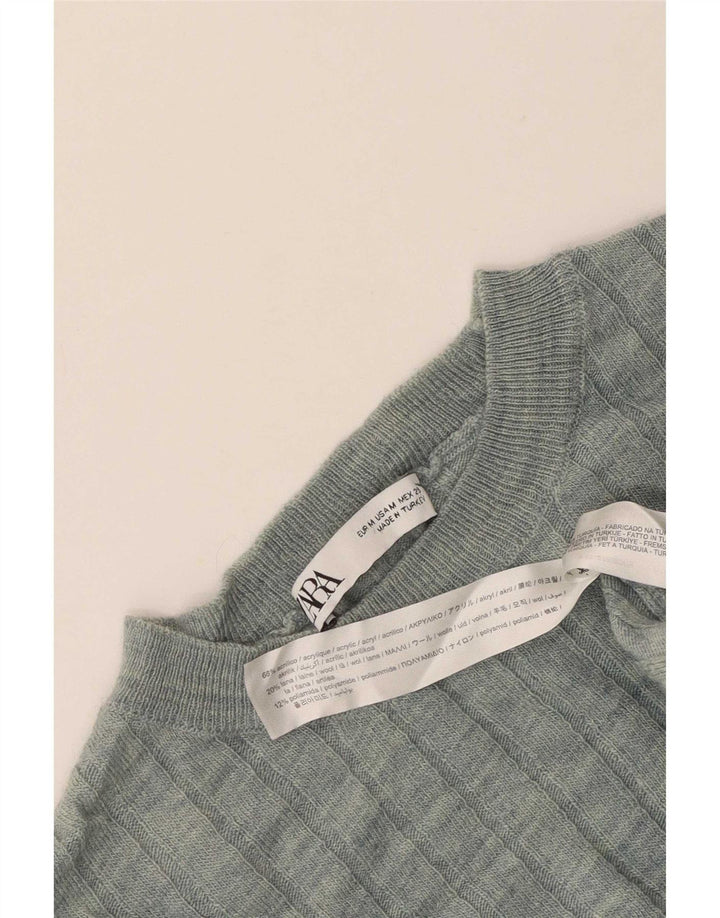 Zara Mens Crew Neck Jumper Sweater Medium Green Acrylic