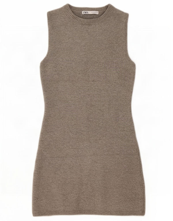 Zara Womens Sleeveless Jumper Dress UK 12 Medium Grey Wool