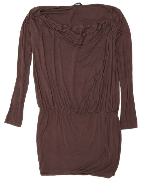 Guess Womens Long Sleeve Drop Waist Dress UK 16 Large Brown Viscose