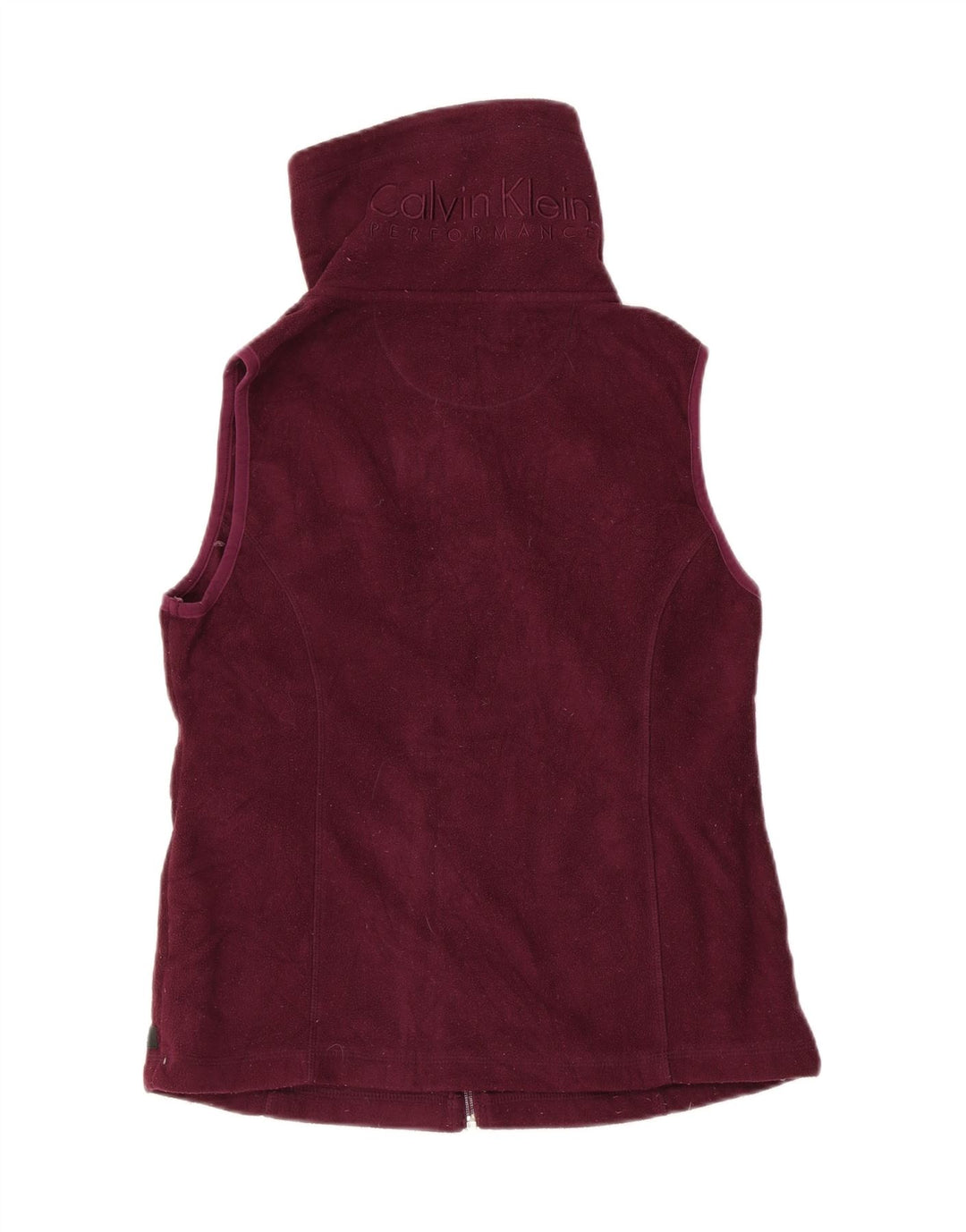 CALVIN KLEIN Womens Graphic Fleece Gilet UK 12 Medium Burgundy Polyester