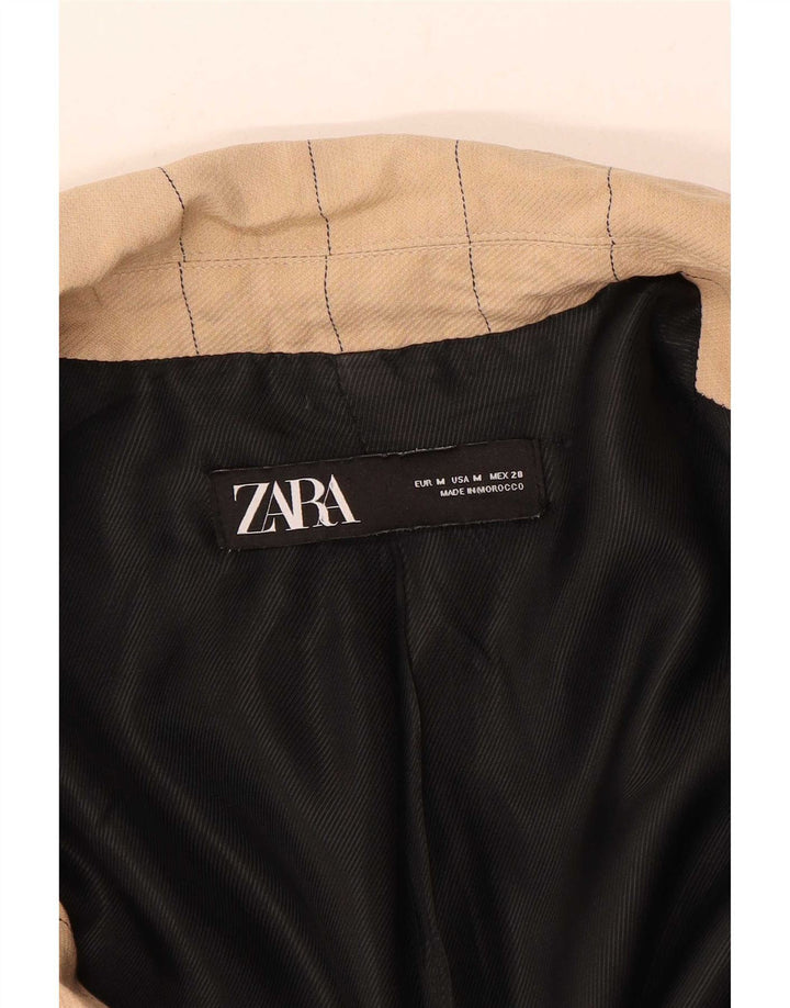 Zara Womens Double Breasted Coat UK 14 Medium Beige Pinstripe
