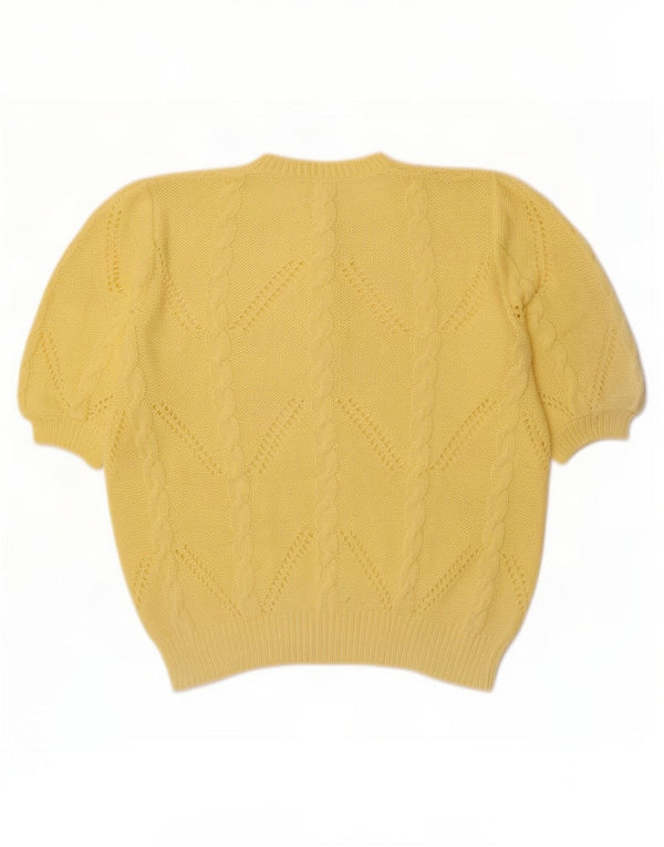 Vintage Womens Short Sleeve Button Neck Jumper Sweater UK 18 XL Yellow