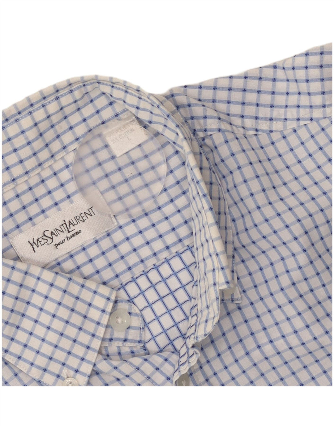 Yves Saint Laurent Mens Short Sleeve Shirt Large Blue Check Polyester
