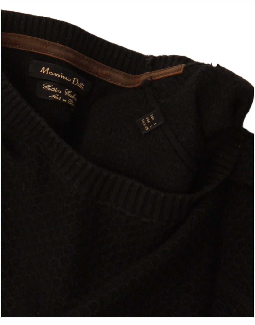 MASSIMO DUTTI Mens Crew Neck Jumper Sweater Large Black Cotton