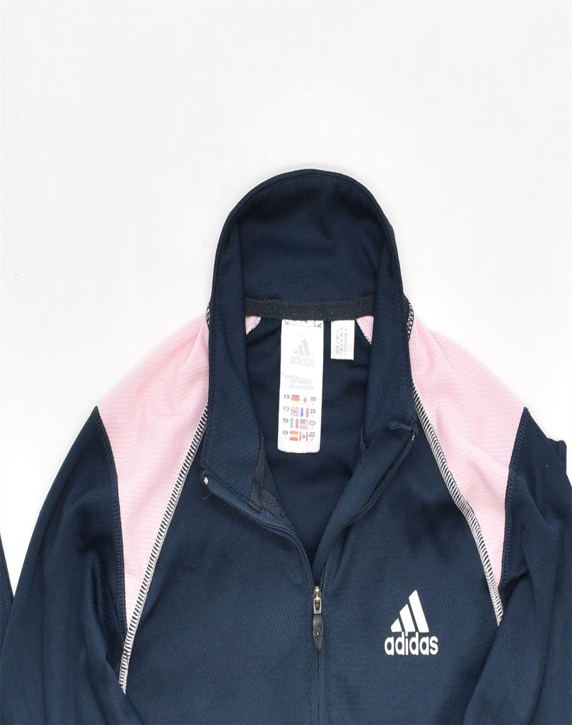 ADIDAS Womens Tracksuit Top  UK10 Small Navy Blue Colourblock Polyester | Vintage | Thrift | Second-Hand | Used Clothing | Messina Hembry 