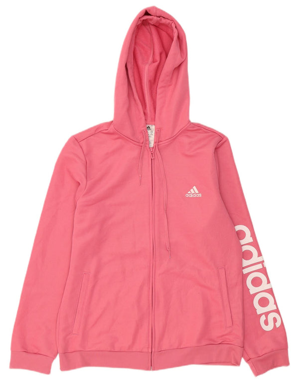 Adidas Womens Graphic Zip Hoodie Sweater UK 16/18 Large Pink Polyester