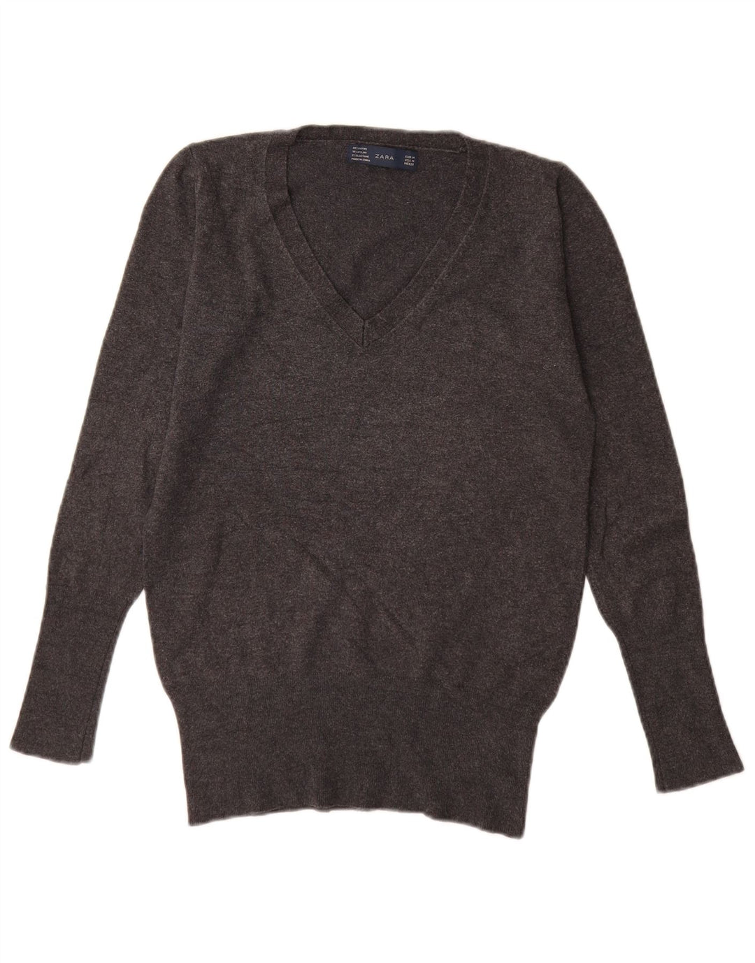 Zara Womens V-Neck Jumper Sweater UK 12 Medium Grey Rayon