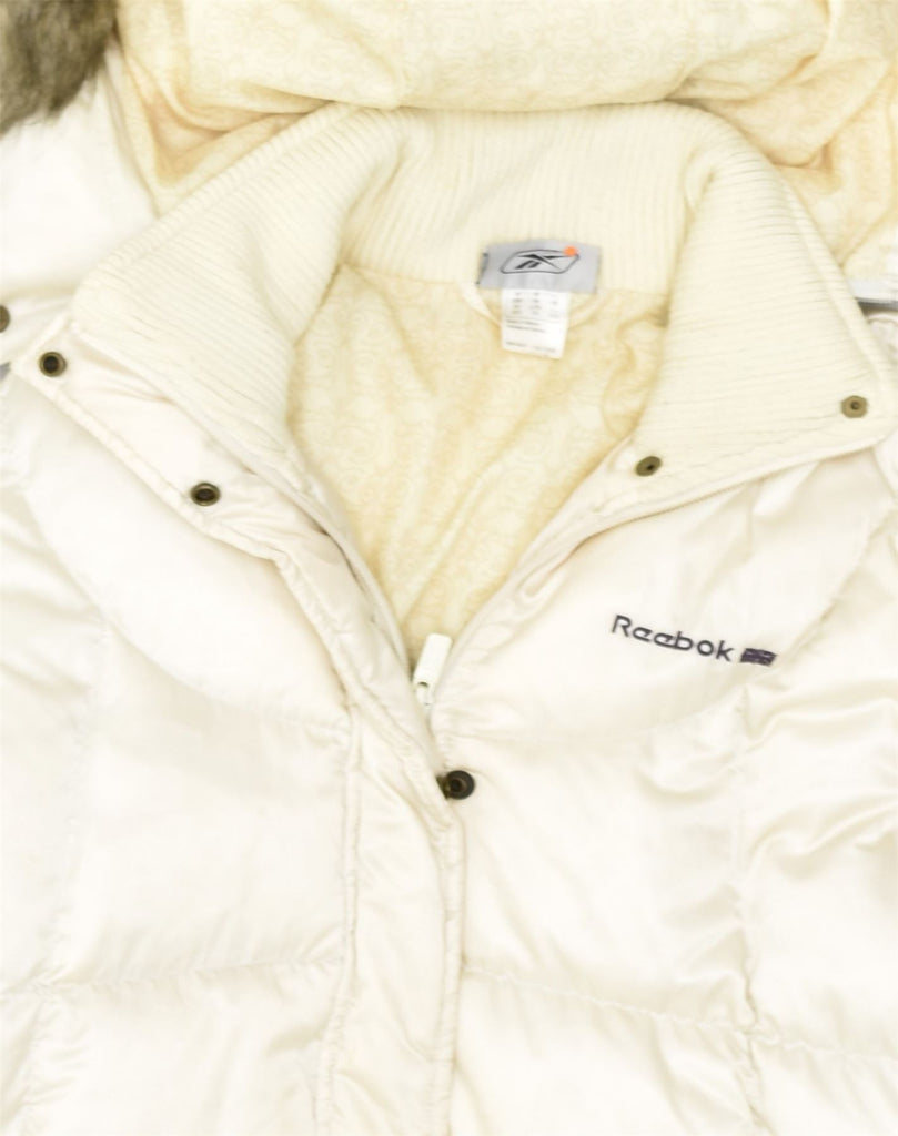 REEBOK Womens Hooded Padded Coat UK 12 Medium Beige Nylon | Vintage Reebok | Thrift | Second-Hand Reebok | Used Clothing | Messina Hembry 